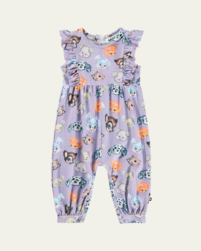 Girl's Fallon Printed Organic Cotton Jumpsuit, Size 9M-2